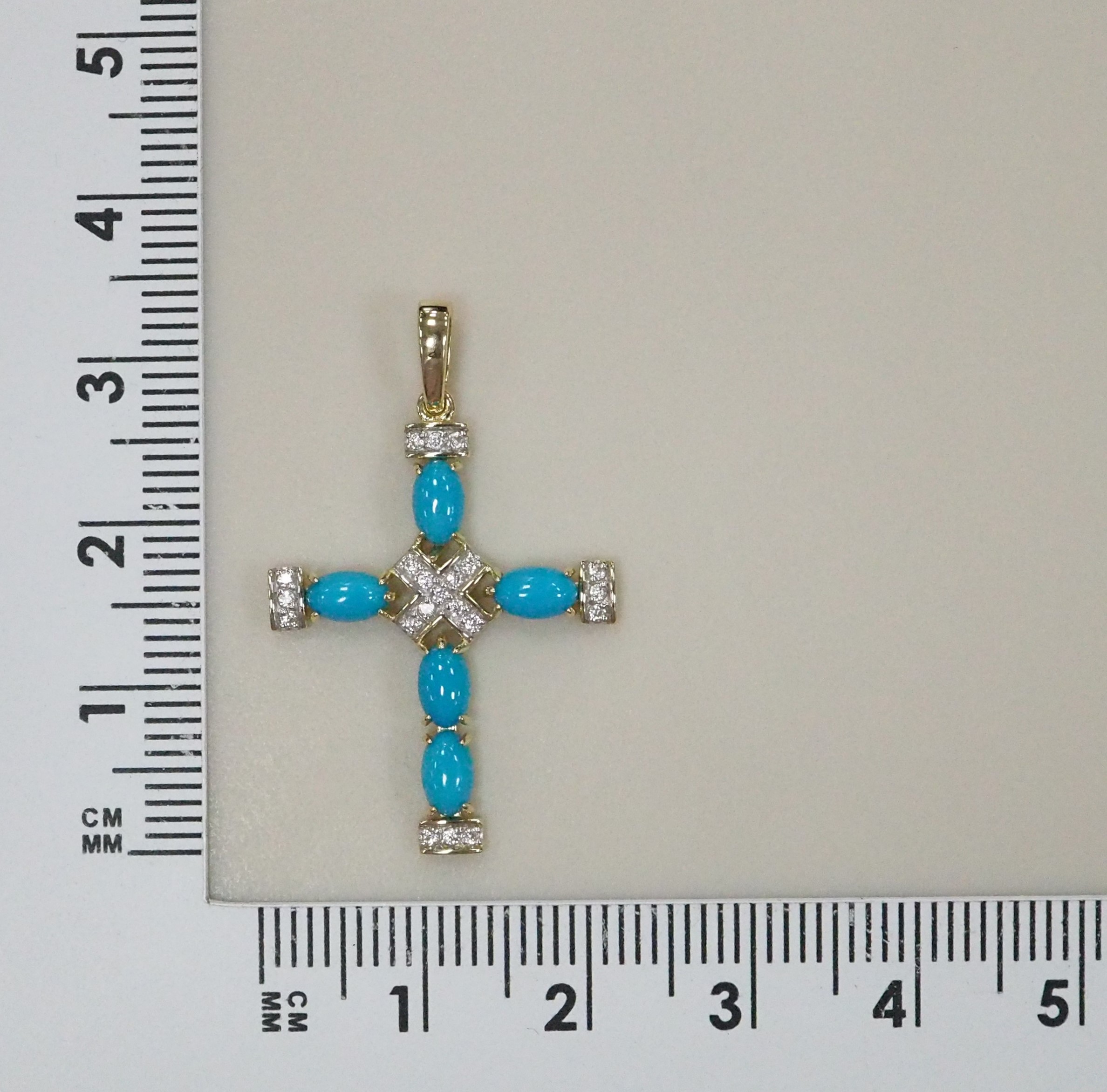 Подвеска-крест из желого золота с бирюзой